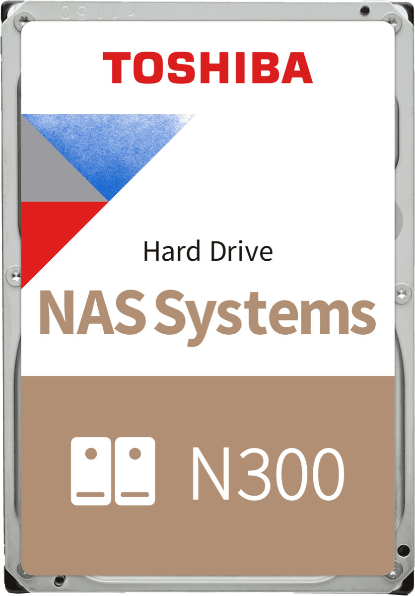 Toshiba N300 NAS hard drive with the gold N300 label tuned for AI workloads.