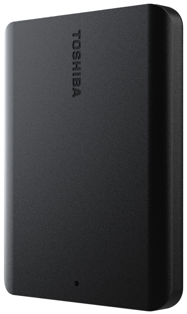 Toshiba Canvio external hard drive in slim matte black USB 3.0 chassis.