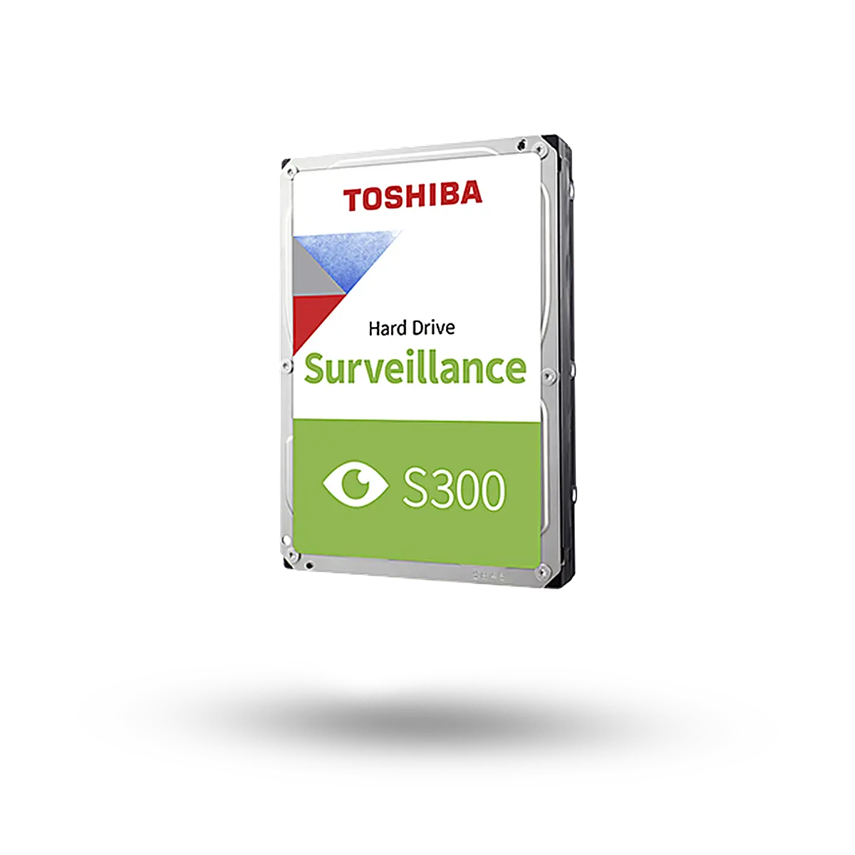 Toshiba S300 surveillance hard drive with the green eye badge for 24/7 recording.