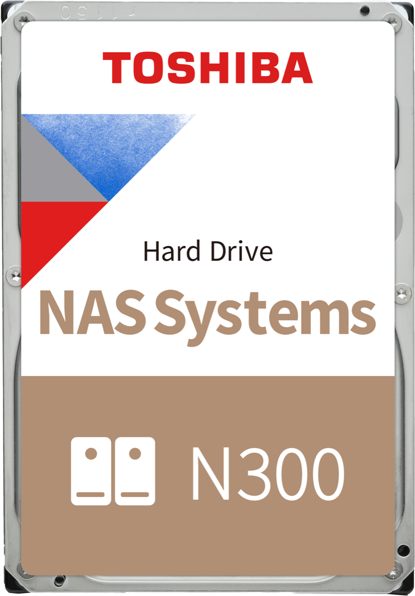 Toshiba N300 NAS hard drive with the gold N300 label tuned for AI workloads.
