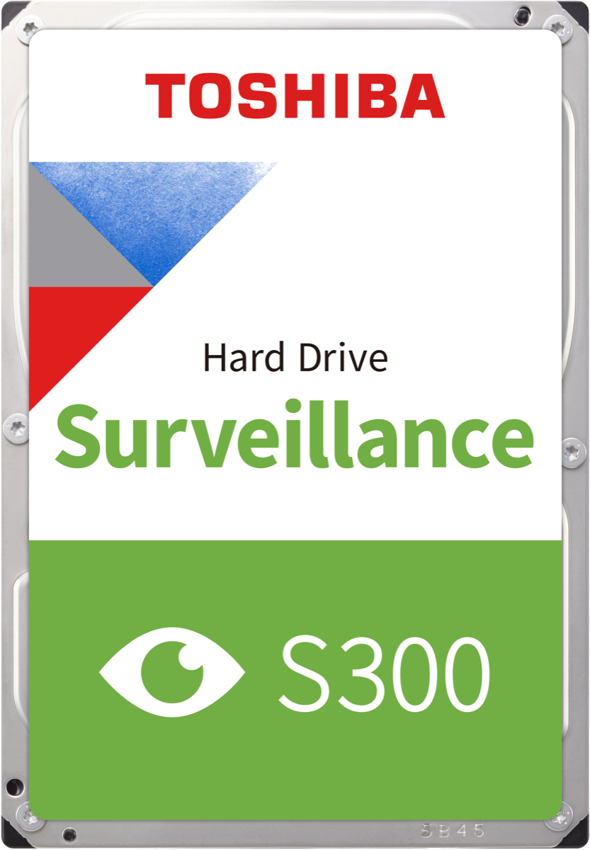 Toshiba S300 surveillance hard drive with the green eye badge for 24/7 recording.